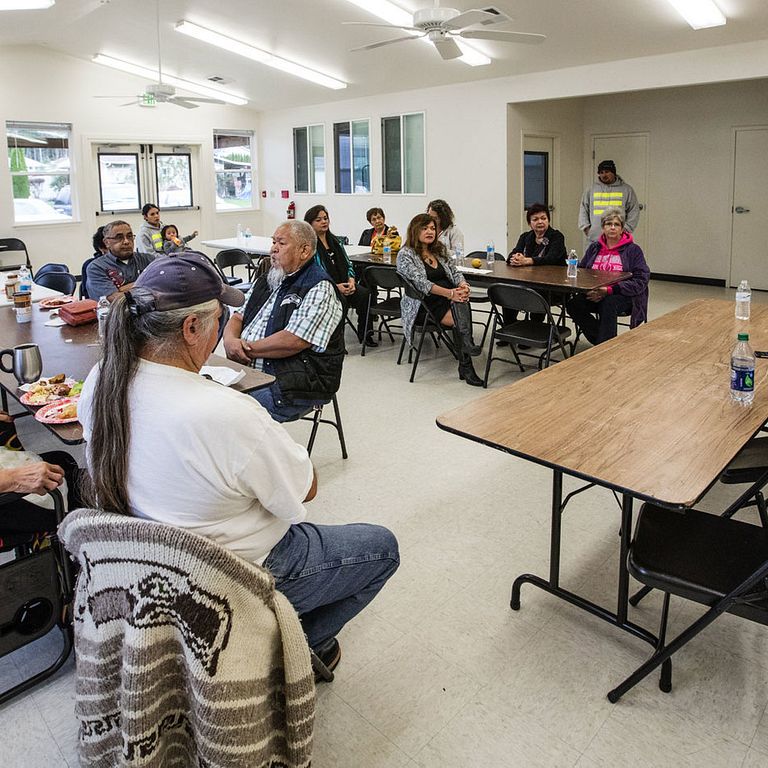 Gabriel Galanda speaks recently to Nooksack members who are facing possible disenrollment. He said he instinctively knew they are part of the tribe: “It’s almost like love at first sight.