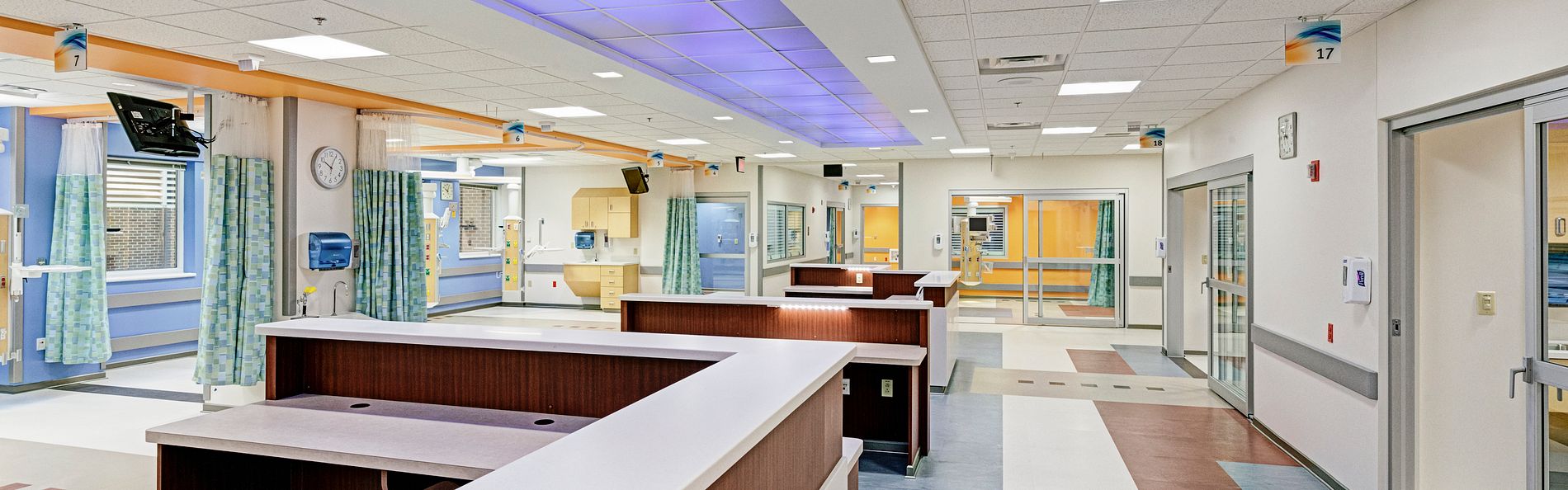 The interior was designed to create a more efficient work flow for the staff and a more positive environment for the patients and their families