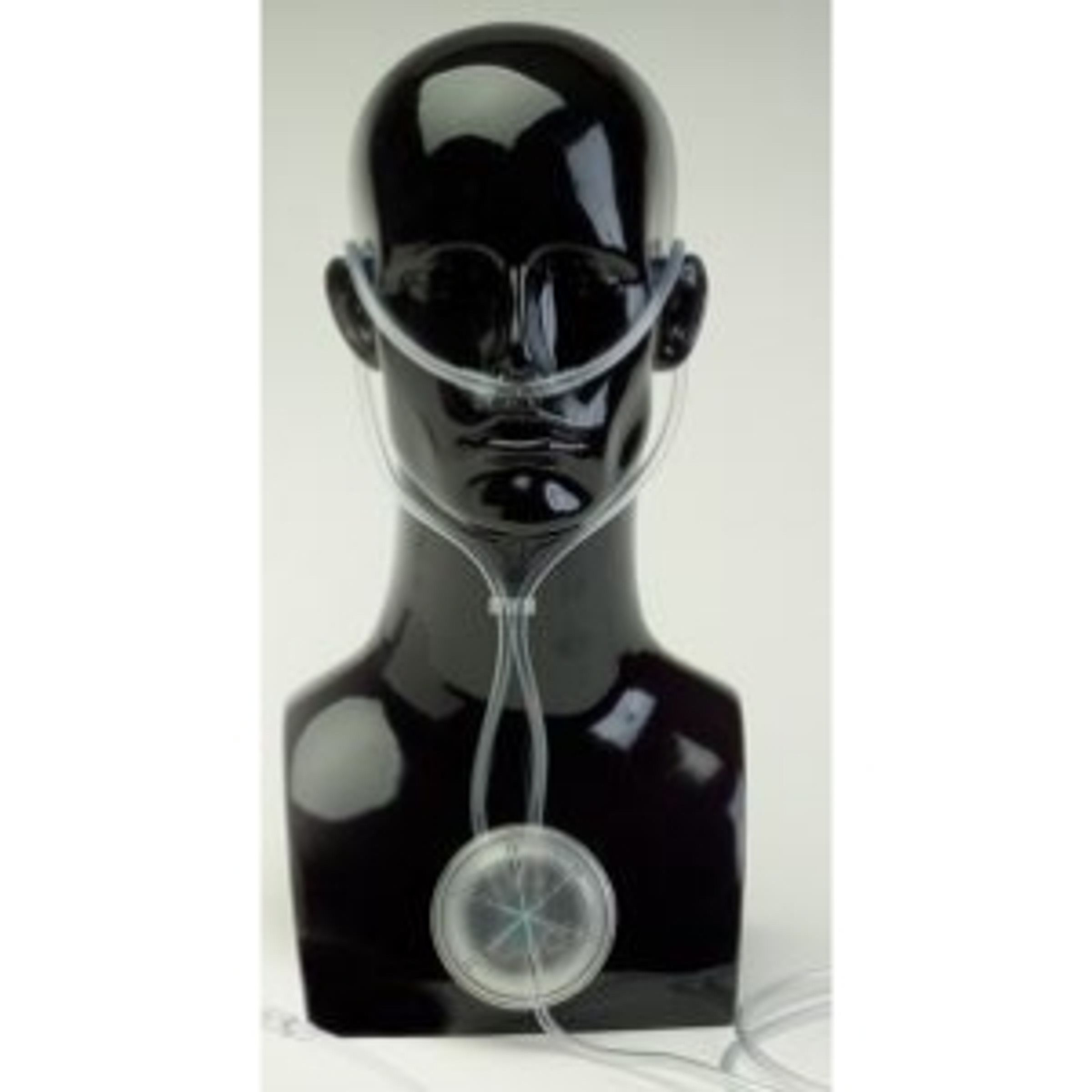 A product photo of the Oxymizer Pendant Style Oxygen Conserver 24/Case on a mannequin