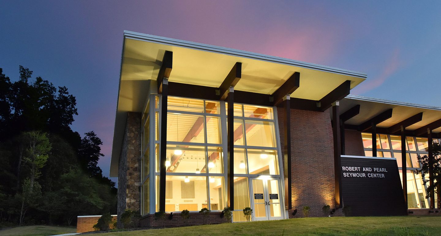 Twilight photo of the Seymour Center for Active Aging