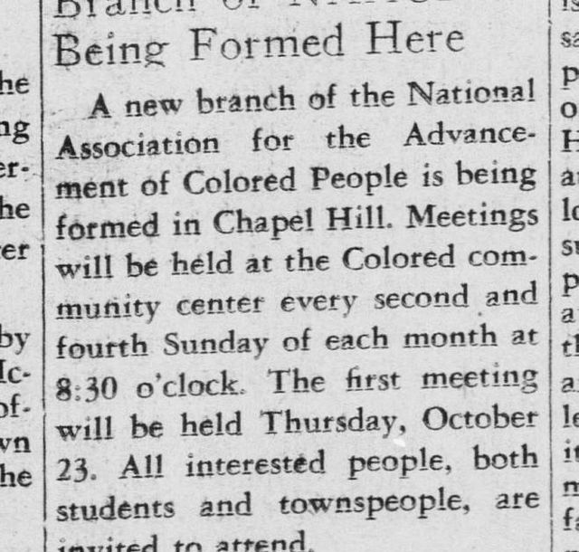 Newspaper announcement of first branch meeting