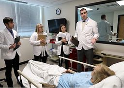 Ricardo Bodra (top right), PA Class of 2021, participates in an interprofessional simulation event at DMU in January 2020.