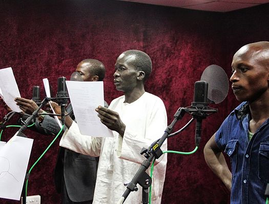 Nigerian actors in the recording studio
