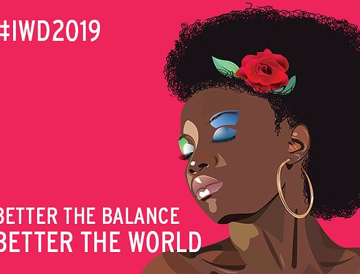 IWD Postcard 2019 graphic. The tagline says "Better The Balance Better The World"