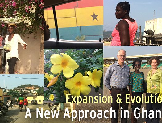 A collage of photos with text that says "Expansion & Evolution: A New Approach in Ghana"