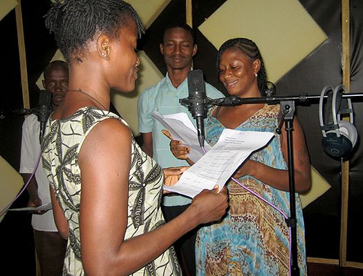 Actors in the recording studio in Sierra Leone