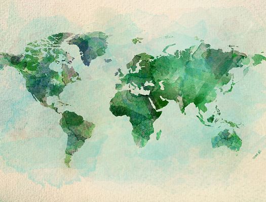 A world map in different shades of green